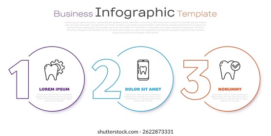 Set line Tooth treatment procedure, Online dental care and Tooth whitening concept. Business infographic template. Vector