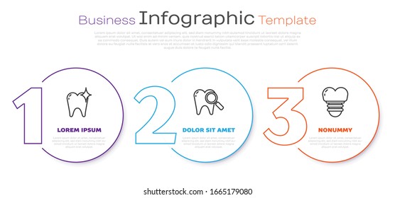 Set line Tooth whitening concept, Dental search and Dental implant. Business infographic template. Vector