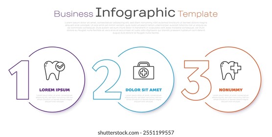 Definir o conceito de clareamento dentário, kit de primeiros socorros e clínica dentária para o dente de cuidados dentários. Modelo de infográfico comercial. Vetor