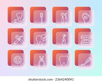 Set line Toothache, Dental pliers, Electric toothbrush, mirror and probe,  and Toothbrush icon. Vector