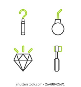 Set line Toothbrush, Diamond teeth, Enema pear and Dental explorer scaler for icon. Vector