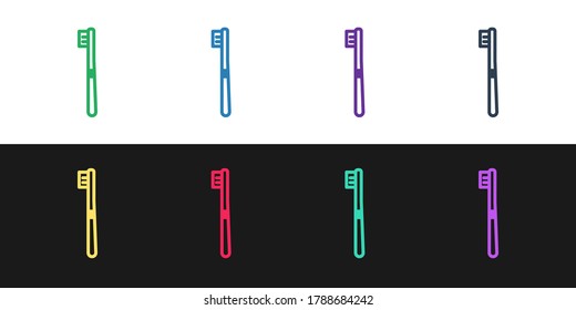 Set line Toothbrush icon isolated on black and white background.  Vector Illustration