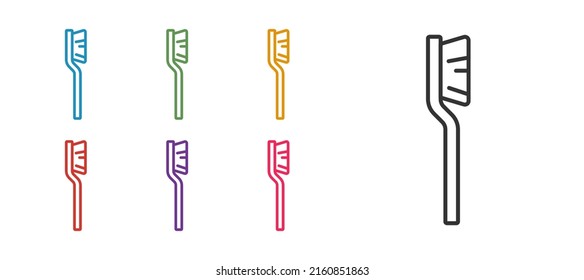 Establecer línea Icono de cepillo de dientes aislado en fondo blanco. Indique los iconos en colores. Vector