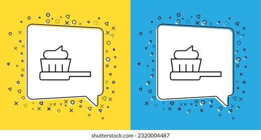 Set line Zahnbürste mit Zahnpasta Symbol einzeln auf gelbem und blauem Hintergrund.  Vektorgrafik