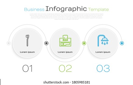 Set line Toothbrush, Wet wipe pack and Shower head. Business infographic template. Vector