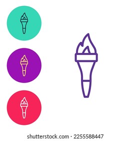 Set line Torch flame icon isolated on white background. Symbol fire hot, flame power, flaming and heat. Set icons colorful. Vector