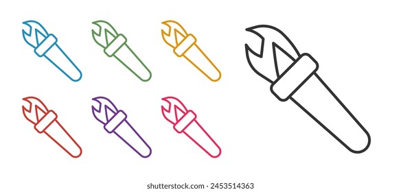 Set line Torch flame icon isolated on white background. Symbol fire hot, flame power, flaming and heat. Set icons colorful. Vector