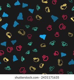 Set line Tornado, Cloud with snow and rain, Cloudy sun and  on seamless pattern. Vector