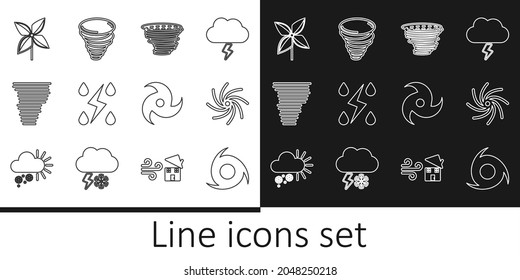 Set line Tornado, Storm, Pinwheel,  and  icon. Vector
