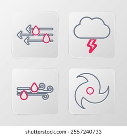 Set line Tornado, Wind and rain, Storm and  icon. Vector