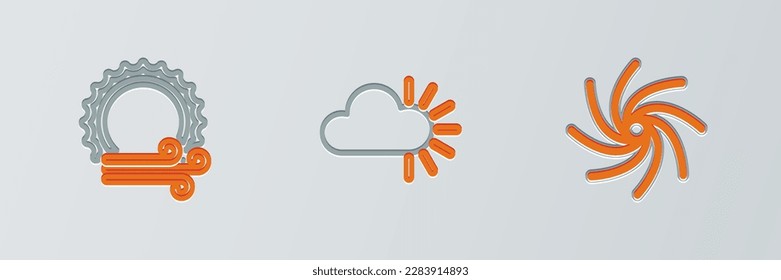 Set line Tornado, Wind and sun and Cloudy icon. Vector