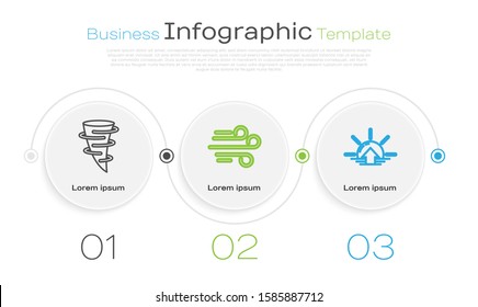 Set line Tornado, Wind and Sunrise. Business infographic template. Vector