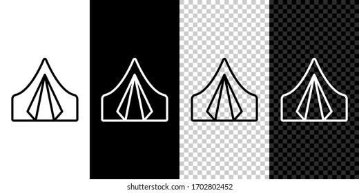Set line Tourist tent icon isolated on black and white background. Camping symbol. Vector Illustration