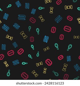 Set line Towel, Hand mirror, Bow tie and Blade razor on seamless pattern. Vector