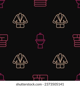 Set line Towel stack, Bathrobe and Toilet bowl on seamless pattern. Vector