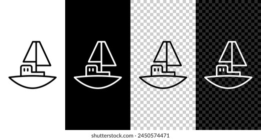Set line Toy boat icon isolated on black and white, transparent background.  Vector