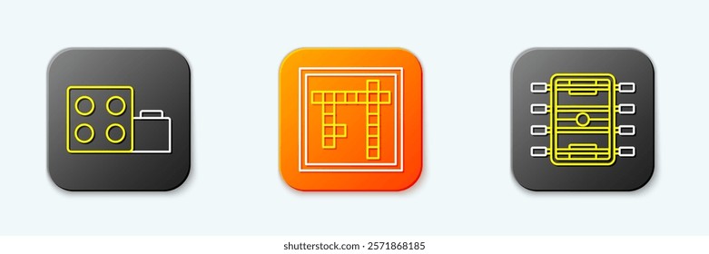 Set line Toy building block bricks, Bingo and Hockey table icon. Vector