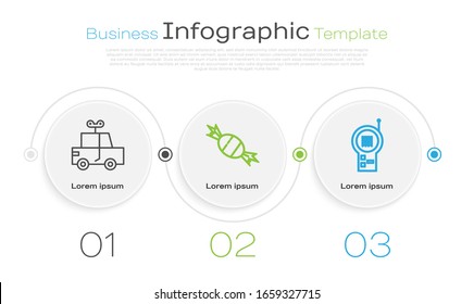 Set line Toy car, Candy and Baby Monitor Walkie Talkie. Business infographic template. Vector