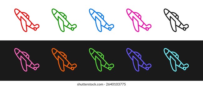 Set line Toy plane icon isolated on black and white background. Flying airplane icon. Airliner sign.  Vector