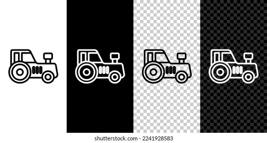 Set line Tractor icon isolated on black and white, transparent background.  Vector