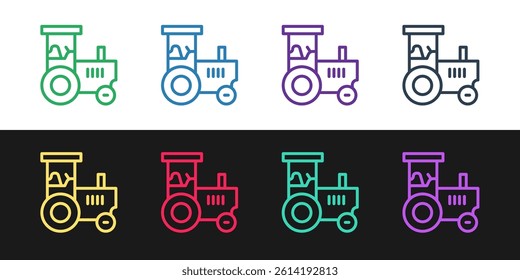 Set line Tractor icon isolated on black and white background.  Vector