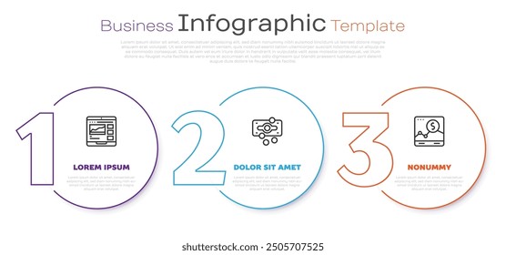Set line Trading courses, Stacks paper money cash and Website with growth graph. Business infographic template. Vector