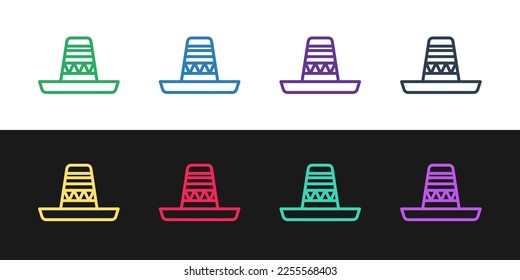 Set line Traditional mexican sombrero hat icon isolated on black and white background.  Vector