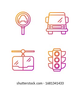 Set line Traffic light, Cable car, Magnifying glass and taxi car and Car. Gradient color icons. Vector