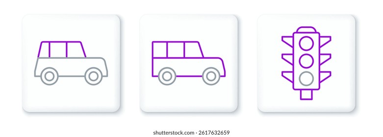 Set line Traffic light, Car and  icon. Vector