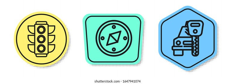 Ajuste el semáforo, la brújula y el alquiler de Camiones. Formas coloreadas. Vector