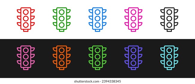 Establecer el icono de semáforo de línea aislado en fondo blanco y negro.  Vector