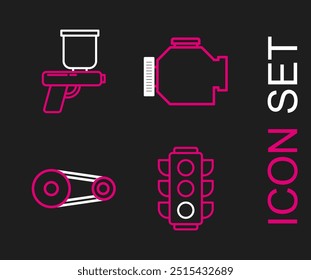 Ajuste la línea del semáforo, el kit de la correa de distribución, el motor de control y el icono de la pistola de pulverización de pintura. Vector