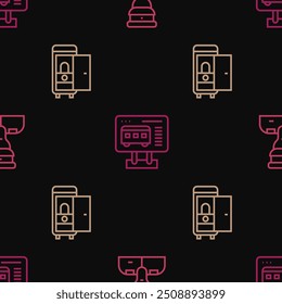 Set line Train conductor, Toilet the train car and Ticket office buy tickets on seamless pattern. Vector