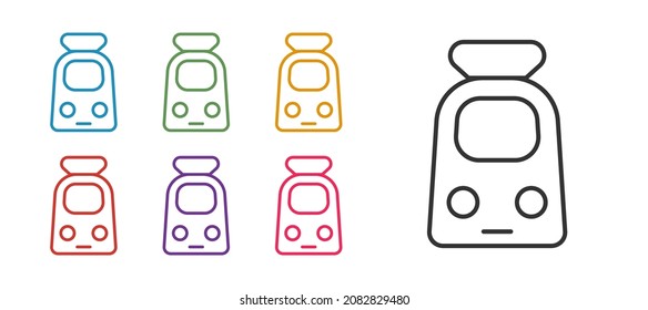 Set line Train and railway icon isolated on white background. Public transportation symbol. Subway train transport. Metro underground. Set icons colorful. Vector