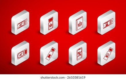 Set line Train ticket, Airline, Cover book travel guide, Online translator, Museum and  icon. Vector