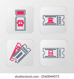 Set line Train ticket, Ticket, Museum and Bus icon. Vector