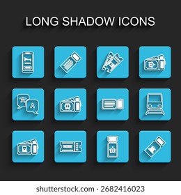 Set line Train ticket, Ticket, Online hotel booking, Airline, Museum, Bus,  and  icon. Vector