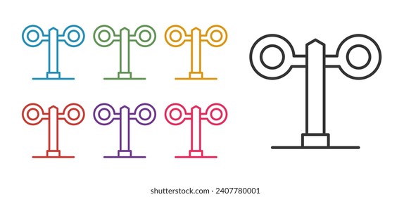 Set line Train traffic light icon isolated on white background. Traffic lights for the railway to regulate the movement of trains. Set icons colorful. Vector