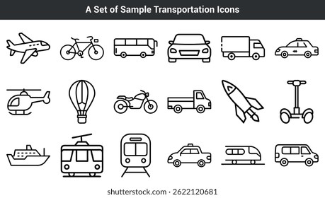 Set of line transportation icons outline illustration