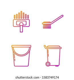 Set line Trash can , Bucket , Vacuum cleaner and Toilet brush . Gradient color icons. Vector