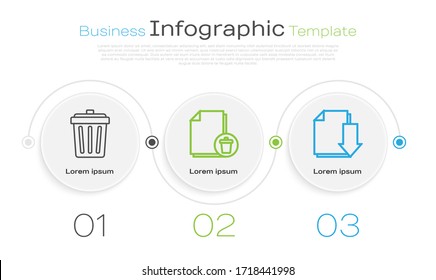 Set line Trash can, Delete file document and Document with download. Business infographic template. Vector