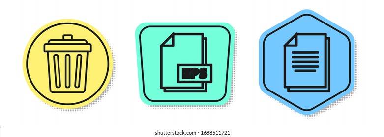 Set line Trash can, EPS file document and Document. Colored shapes. Vector