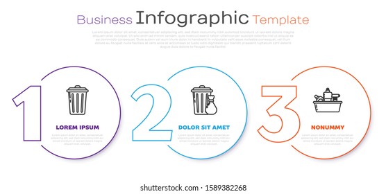 Set line Trash can , Trash can and garbage bag  and Plastic bottles for liquid dishwashing liquid. Business infographic template. Vector
