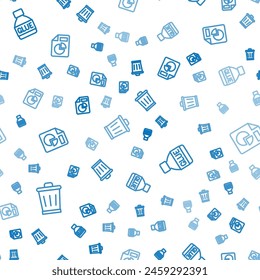 Set line Trash can, Glue and Document with graph chart on seamless pattern. Vector