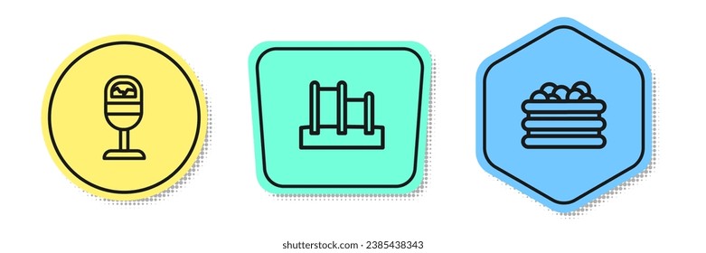 Set line Trash can, Horizontal bar and Pool with balls. Colored shapes. Vector