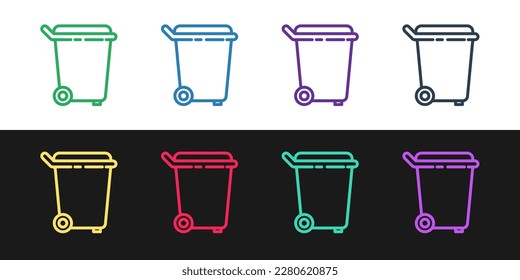 Set line Trash can icon isolated on black and white background. Garbage bin sign. Recycle basket icon. Office trash icon.  Vector Illustration