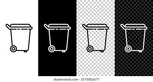 Set line Trash can icon isolated on black and white background. Garbage bin sign. Recycle basket icon. Office trash icon.  Vector Illustration