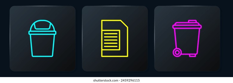Legen Sie die Linie Mülleimer und Waschmittel. Schwarzes quadratisches Button. Vektorgrafik