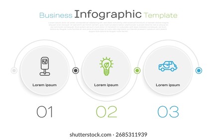 Set line Trash can, Light bulb with leaf and Car. Business infographic template. Vector