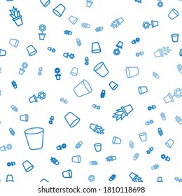 Set line Trash can, Plant in pot and Flower on seamless pattern. Vector